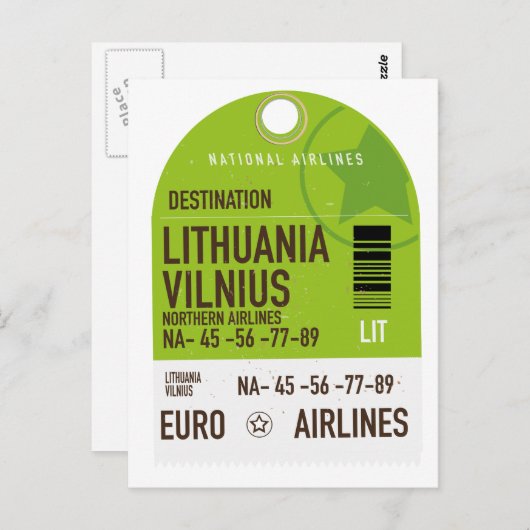 Luchthaventicket Litouwen Vilnius Briefkaart (Voorkant / Achterkant)