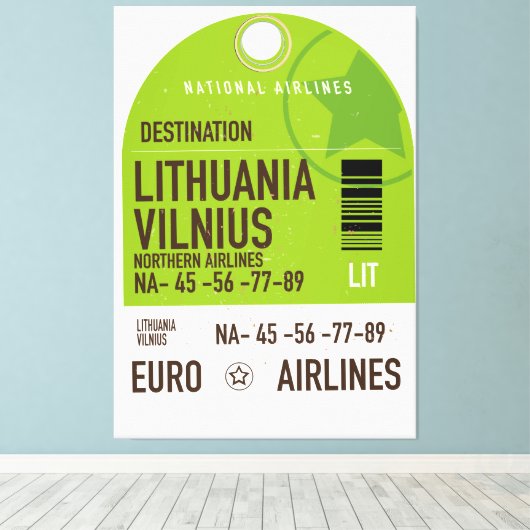 Luchthaventicket Litouwen Vilnius Canvas Afdruk (Insitu (Houten vloer))