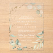 Luchtig Groen Blad Blad Wit Boho Modern Huwelijk Acryl Uitnodigingen (Voorkant)