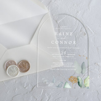 Luchtig groen Blad Blad Wit Elegant Huwelijk Acryl Uitnodigingen