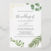 luchtig groen | Gouden geperste Blad Bladbruiloft Folie Uitnodiging (Voorkant)