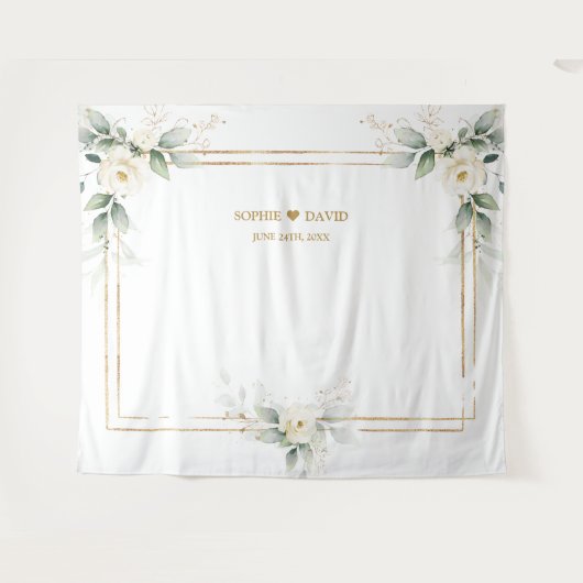 Luchtig groen Witte Bloemen Foto Prop bruiloft Wandkleed (Voorkant (horizontaal))