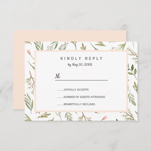Luchtig roze weide botanische bloemen Bruiloft RSV RSVP Kaartje (Voorkant / Achterkant)