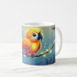 Luchtige ara zittend op een tak. koffiemok