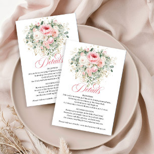 Luchtige Blush Bloem Gouden Trouwdetailskaart Informatiekaartje