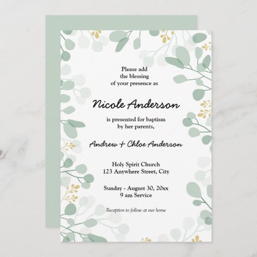 luchtige botanische doop kaart (Voorkant / Achterkant)