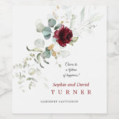 Luchtige groene Bourgondiërood bloem goud trouw Wijn Etiket (Enkel label)