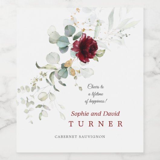 Luchtige groene Bourgondiërood bloem goud trouw Wijn Etiket (Enkel label)