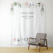 Luchtige groene roze bloemengoud trouwfoto prop  wandkleed (In situ)