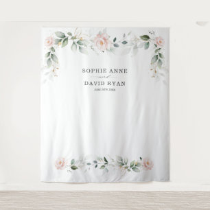 Luchtige groene roze bloemengoud trouwfotoprop  wandkleed