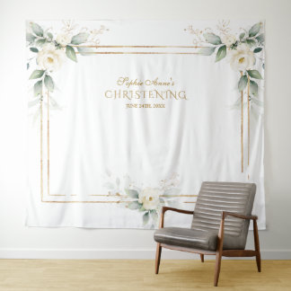 Luchtige groene witte bloemen foto prop doop wandkleed