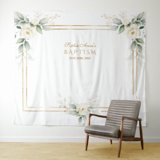 Luchtige groene witte bloemen foto prop doop wandkleed