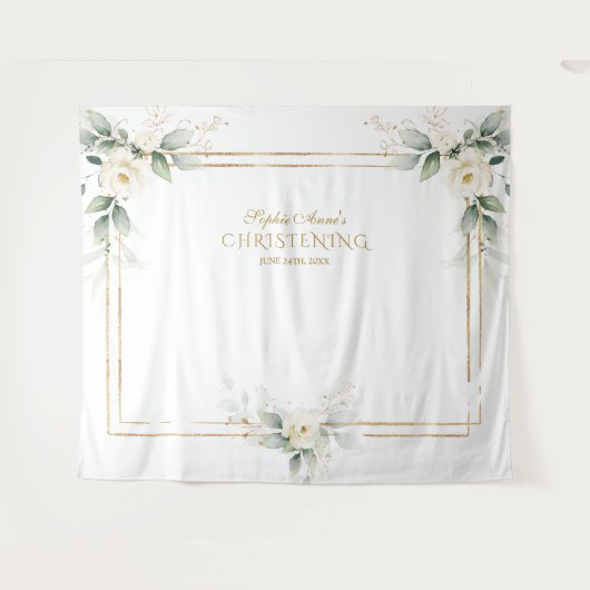 Luchtige groene witte bloemen foto prop doopfeest wandkleed (Voorkant (horizontaal))