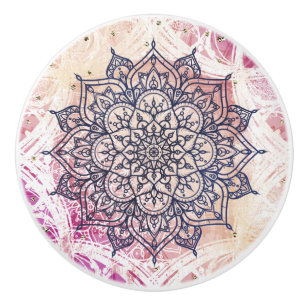 Luchtige Mandala Gelukkig Roze Paars Geel Blauw & Keramische Knop