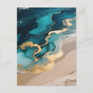 Luchtige Oceaan Hars Golven Turquoise Goud Kust Briefkaart