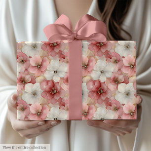 Luchtige roze en gouden verjaardagsverpakkingsrol cadeaupapier
