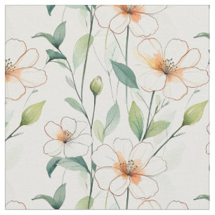 Luchtige Witte Bloemen Groene Patroon Bloesem Bloe Stof