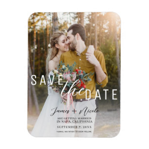 Luchtige Witte Overlay Foto Save the Date Huwelijk Magneet