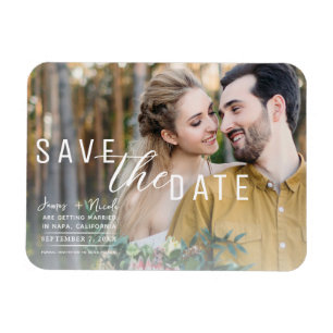 Luchtige Witte Overlay Foto Save the Date Huwelijk Magneet
