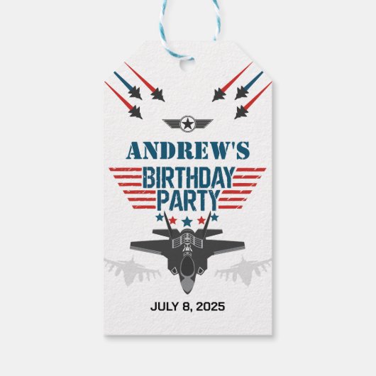 Luchtmacht straaljager piloot verjaardag cadeaulabel (Achterkant)