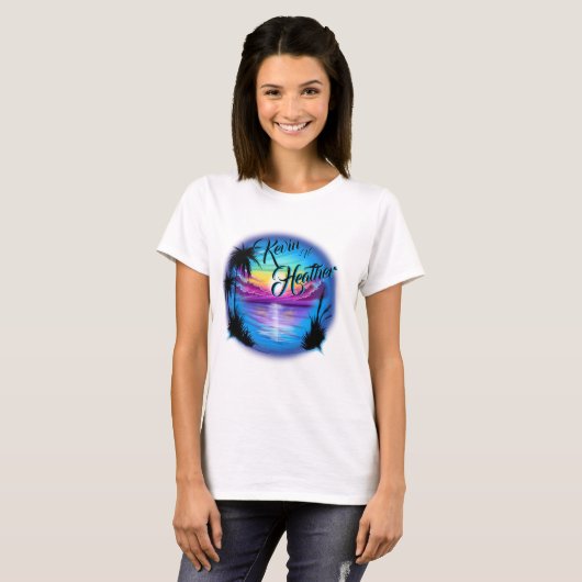 Luchtpenseelstrand Scene T-Shirt (Voorkant volledig)