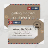 Luchtpost Bagage Label Bruiloft Bewaar Datum Kraft Save The Date (Voorkant / Achterkant)