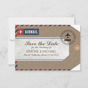 Luchtpost Bagage Label Huwelijk Opslagdatum Kraft  Save The Date