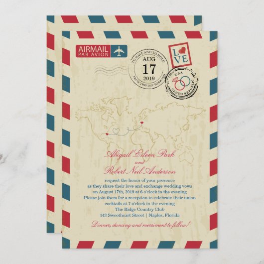 luchtpost bruiloft in Florida en Tsjechië Kaart (Voorkant / Achterkant)