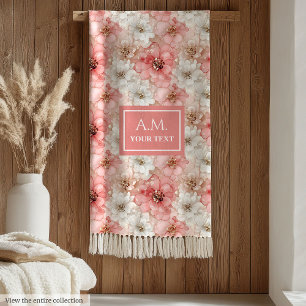 Luchtroze en gouden moderne inktbloemenmonogram fleece deken
