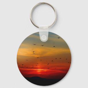 Luchtruim, zonsondergang, vogels, mooie foto sleutelhanger