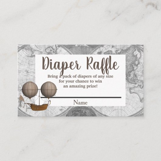  Luchtschip & Wereldkaart Explorer Luier Raffle Informatiekaartje (Voorkant)