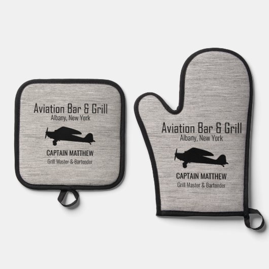 Luchtvaart Bar & Grill BBQ Ovenwant & Pannenlap Set (Voorkant)