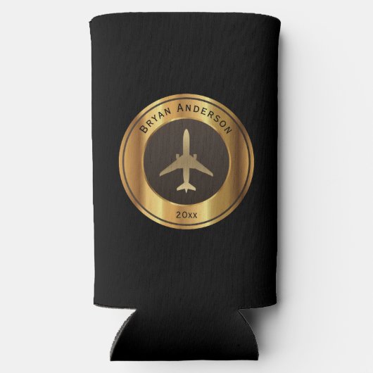 Luchtvaart - Gold Airplane Logo Seltzer Koelbox (Achterkant)