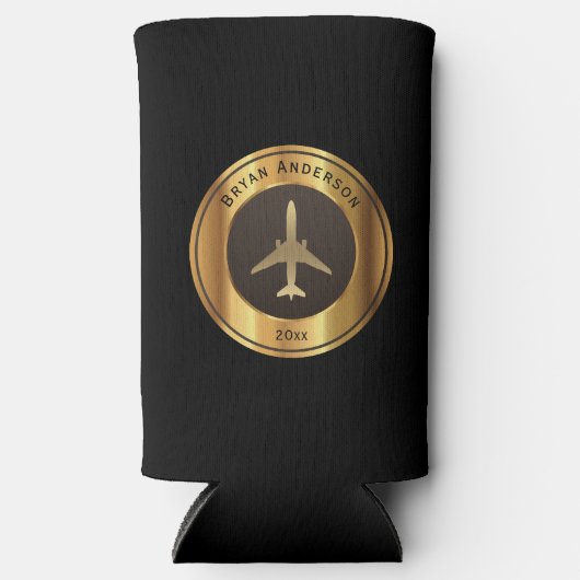 Luchtvaart - Gold Airplane Logo Seltzer Koelbox (Voorkant)