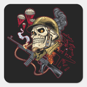 Luchtvaart- of marineparatrooper schedel met Helme Vierkante Sticker