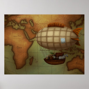 Luchtvaart over oostelijke hemisphere-kaart groot poster