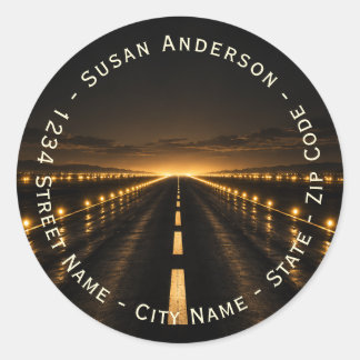 Luchtvaart Retouradreslabel Nacht Landingsbaan Ronde Sticker