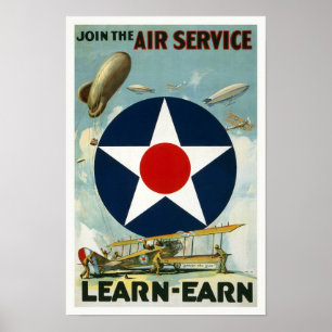 Luchtvaartdienst van WOI, 1917. Antiek Poster