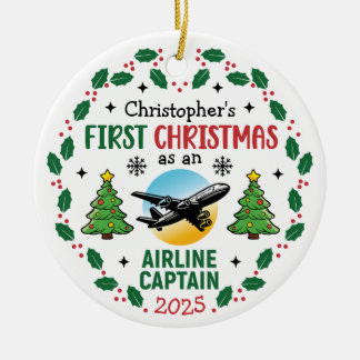 Luchtvaartmaatschappij Kapitein Eerste Kerstmis Pi Keramisch Ornament
