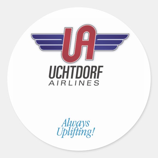 Luchtvaartmaatschappij Uchtdorf. Ronde sticker (Voorkant)