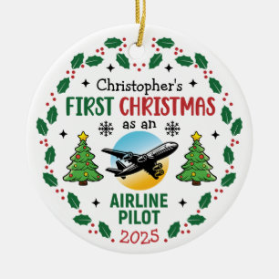 Luchtvaartpiloot Eerste Kerstmis Gepersonaliseerd Keramisch Ornament