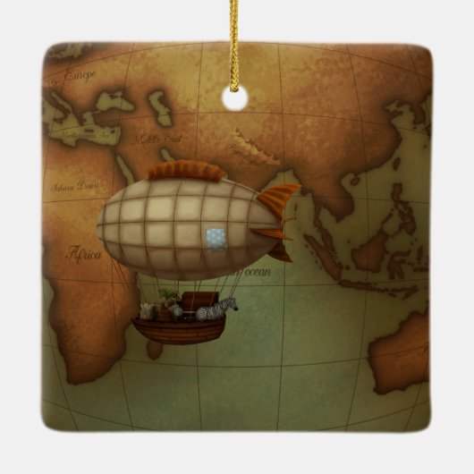 Luchtvaartschip dat over de oostkust van het halfr keramisch ornament (Achterkant)