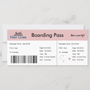 Luchtvaartticket zwangerschapsaankondiging (roze/b