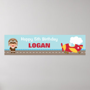 Luchtvliegtuig Birthday Party Banner Aviator Boy Poster