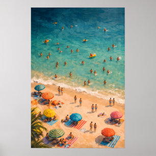 Luchtzwemposter, zomerstrandmenigte muur poster