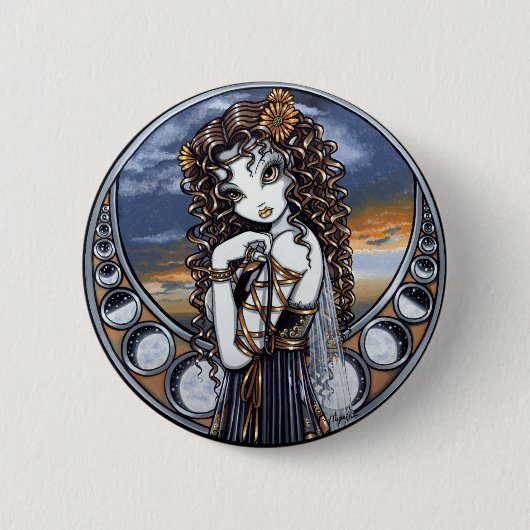 "Lucia" Gothic Flower Moon Fairy Pinback Button (Voorkant)