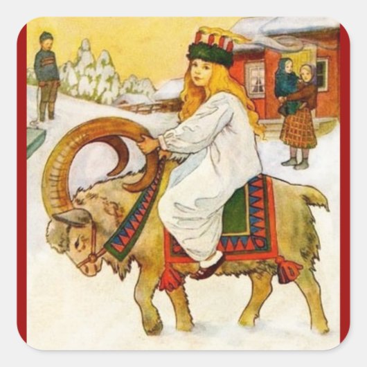 Lucia Riding a Kerstgeit Vierkante Sticker (Voorkant)