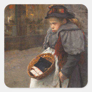 Lucifer Match Girl Arm Kind Jongleur van de straat Vierkante Sticker