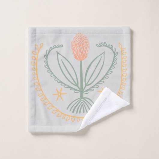 Lucile Floral Botanical Tegel Pattern Soft Grey Bad Handdoek (Wasdoekje)