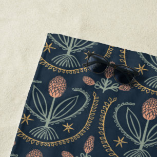 Lucile Hand Drawn Tegels Floral Pattern Navy Strandlaken